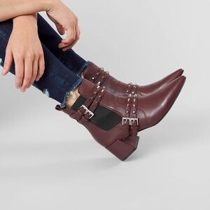 KENDALL + KYLIE Rad4 Studded Leather Ankle Pointed-Toe Bootie Dark Red Burgandy
